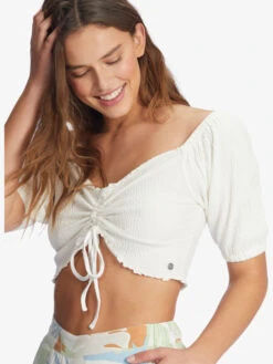 Roxy Flirty Walk Puff Sleeve Crop Top -Helena Shop arjkt03380 roxyw wbk0 dtl1
