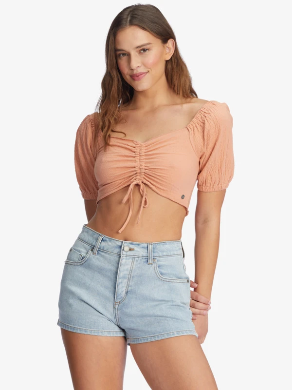 Roxy Flirty Walk Ruched Crop Top 1 Roxy Flirty Walk Ruched Crop Top