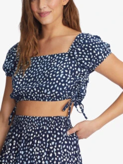 Roxy Dear Amor Indigo Short Sleeve Crop Top -Helena Shop arjwt03298 roxyw bsp8 dtl1