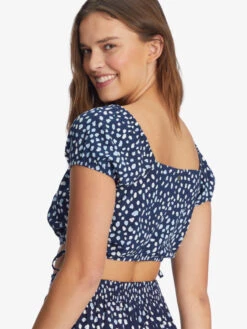 Roxy Dear Amor Indigo Short Sleeve Crop Top -Helena Shop arjwt03298 roxyw bsp8 dtl2