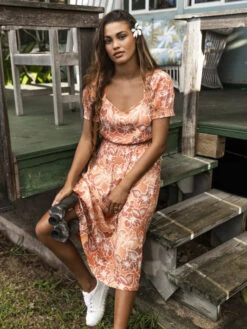 Roxy Palmy Breeze Printed Short Sleeve Midi Dress