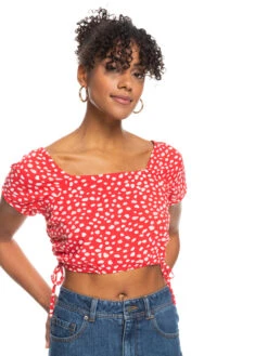 Roxy Dear Amor Printed Short Sleeve Crop Top