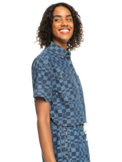 Roxy Blue Wave Club Printed Short Sleeve Denim Shirt -Helena Shop erjwt03579 roxyw xbbb frt2